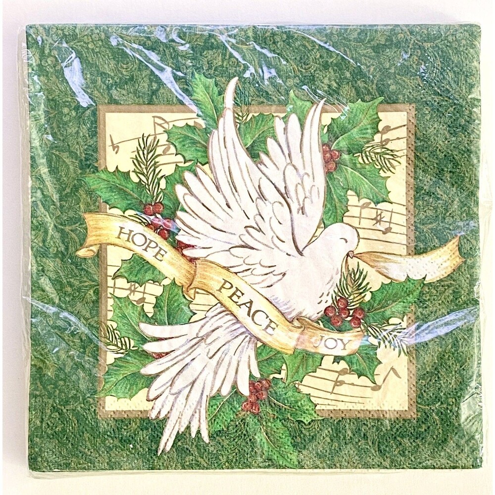VTG NOS Pack of 16 Christmas Dove Luncheon Paper Napkins Holiday Hosting Craft